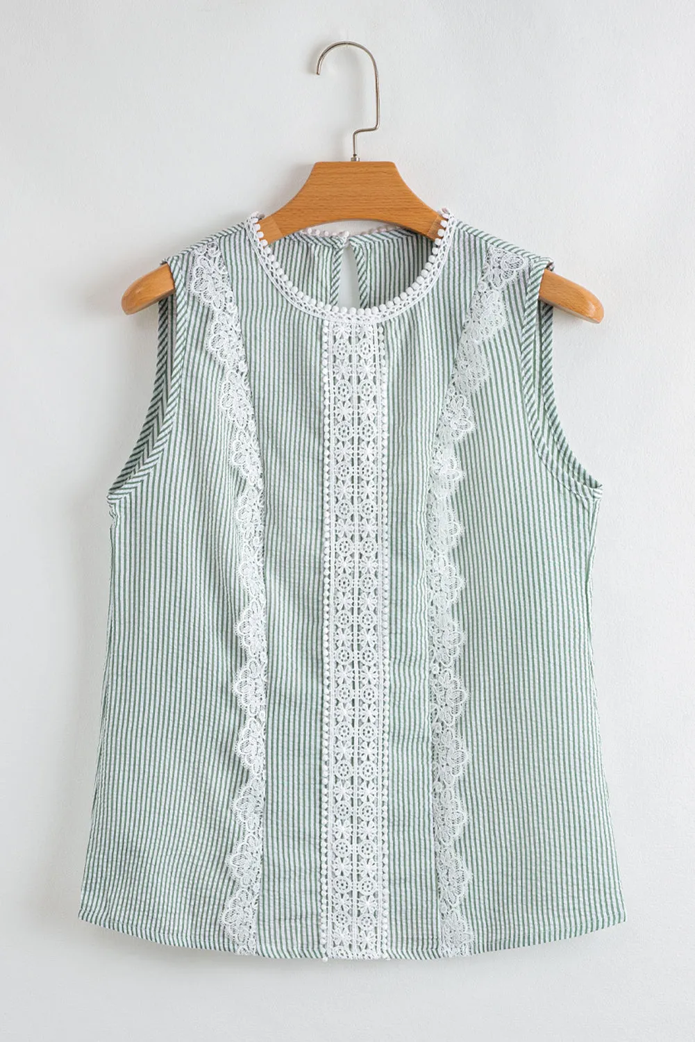 Threaded Pear Meredith Stripe Lace Patchwork Crew Neck Tank Top sold by Zulily