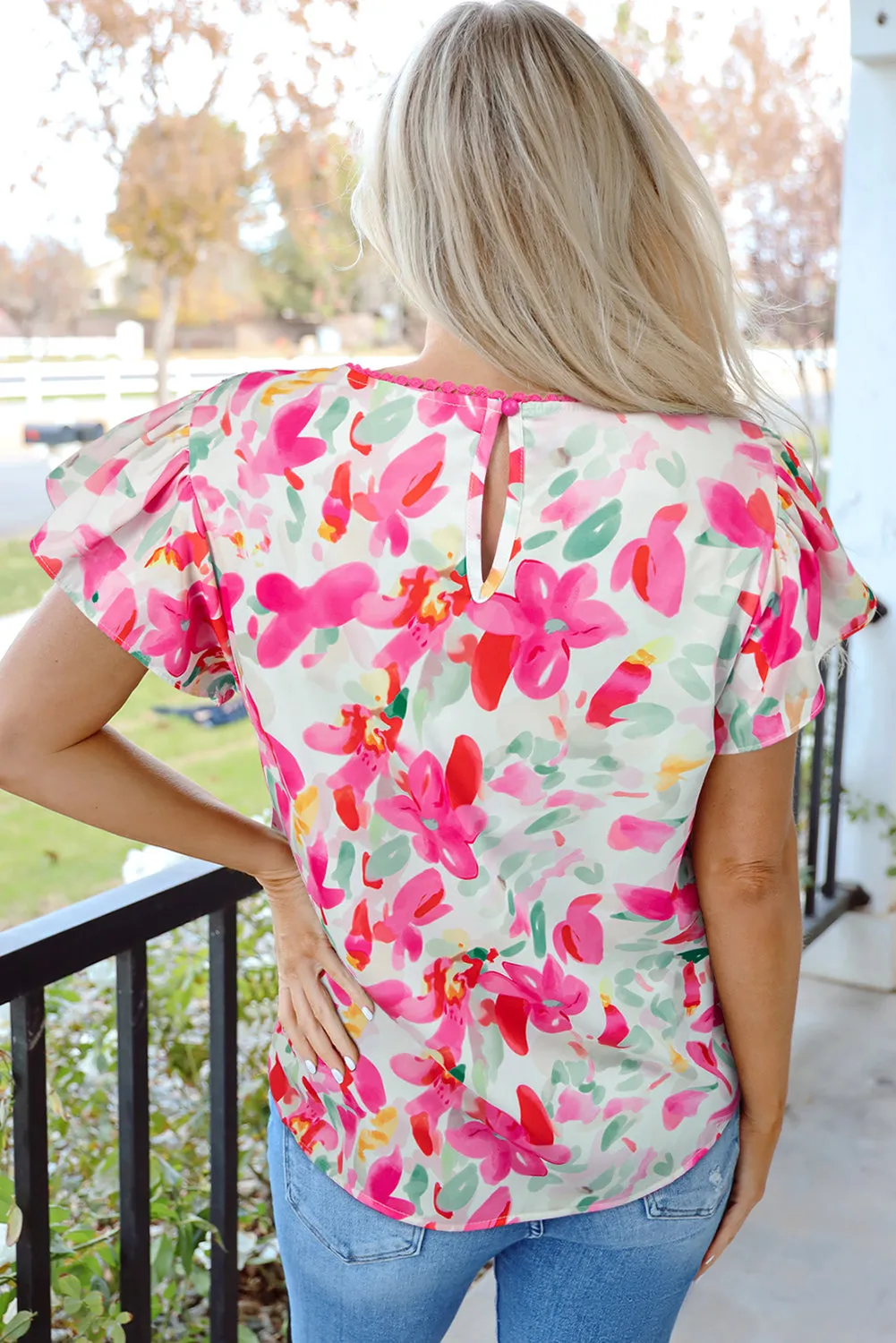 Threaded Pear Marlee Floral Flutter Sleeve Casual Blouse sold by Zulily product image thumbnail 2