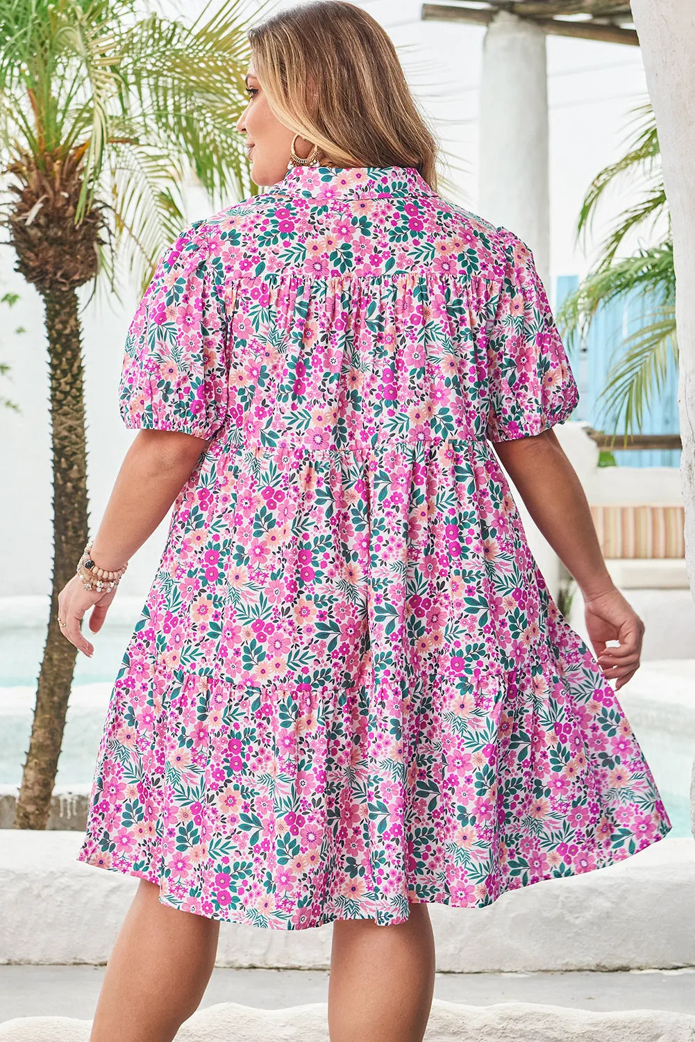 Threaded Pear Mariana Plus Size Floral Puff Sleeve A-line Dress sold by Zulily product image thumbnail 2