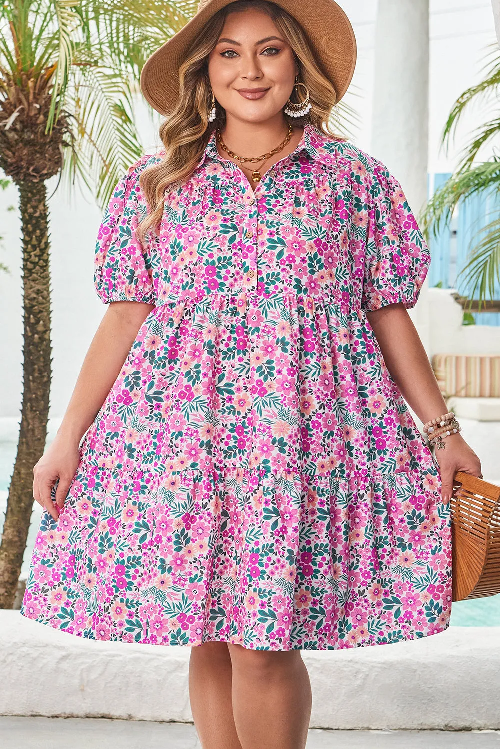 Threaded Pear Mariana Plus Size Floral Puff Sleeve A-line Dress sold by Zulily product image thumbnail 3