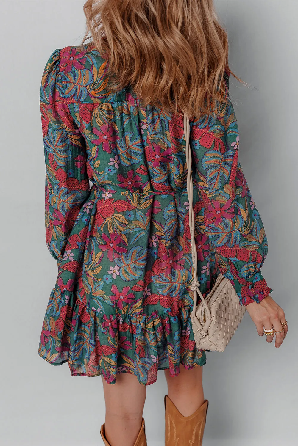 Threaded Pear Maria Floral V Neck Puff Sleeve Dress sold by Zulily product image thumbnail 2