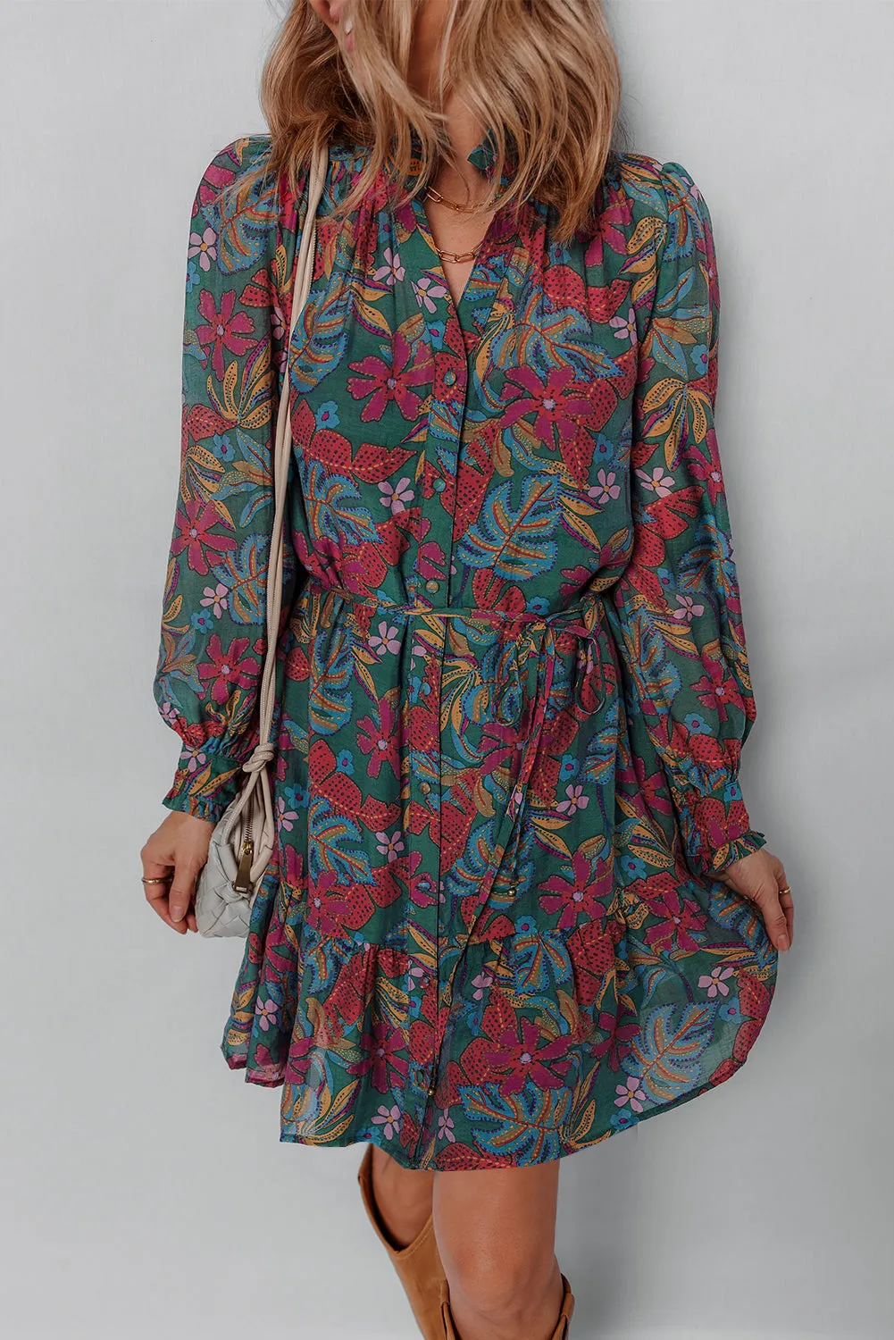 Threaded Pear Maria Floral V Neck Puff Sleeve Dress sold by Zulily product image thumbnail 3