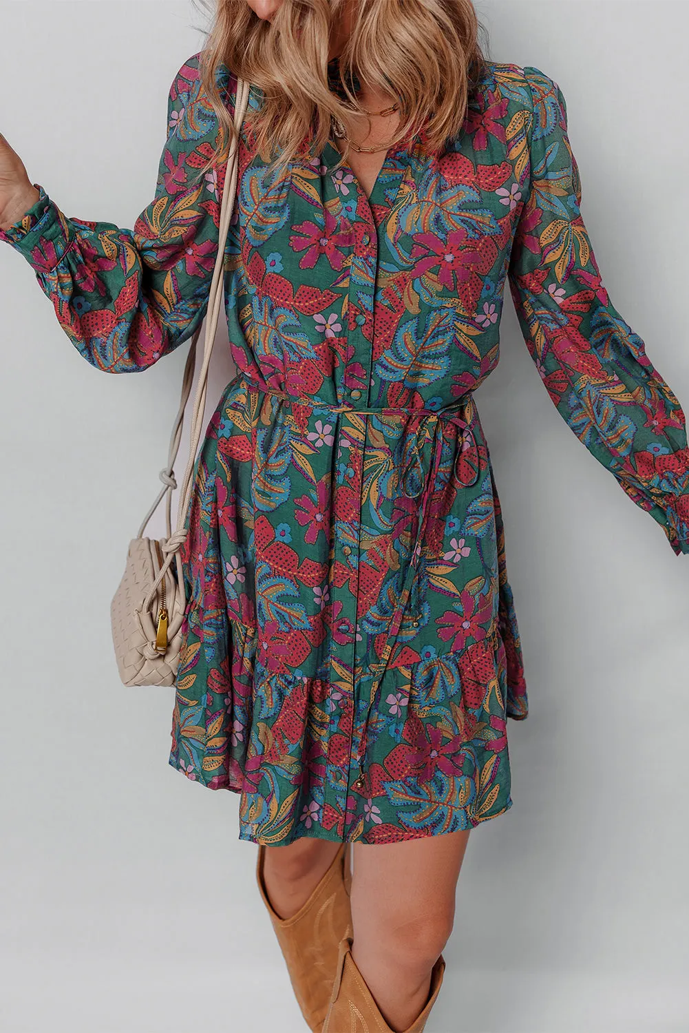 Threaded Pear Maria Floral V Neck Puff Sleeve Dress sold by Zulily product image thumbnail 4