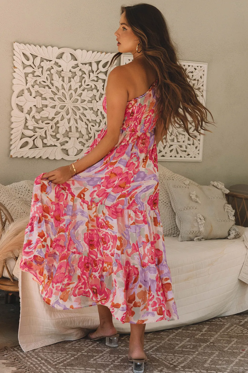 Threaded Pear Malaysia Floral Print Shirred One Shoulder Maxi Dress sold by Zulily product image thumbnail 2