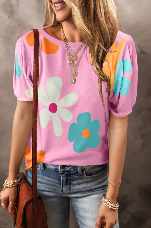 Threaded Pear Macy Flower Print Bubble Sleeve Tee made by Threaded Pear