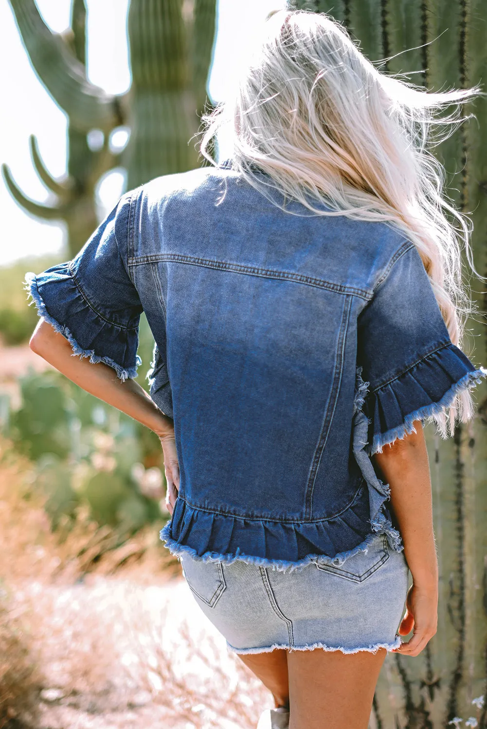 Threaded Pear Luisa Ruffled Short Sleeve Denim Jacket sold by Zulily product image thumbnail 2