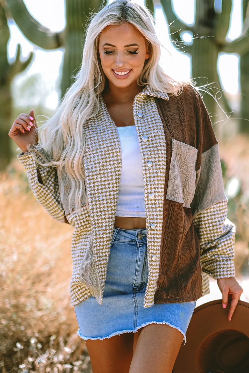 Threaded Pear Luna Houndstooth Loose Shacket sold by Zulily product image thumbnail 4