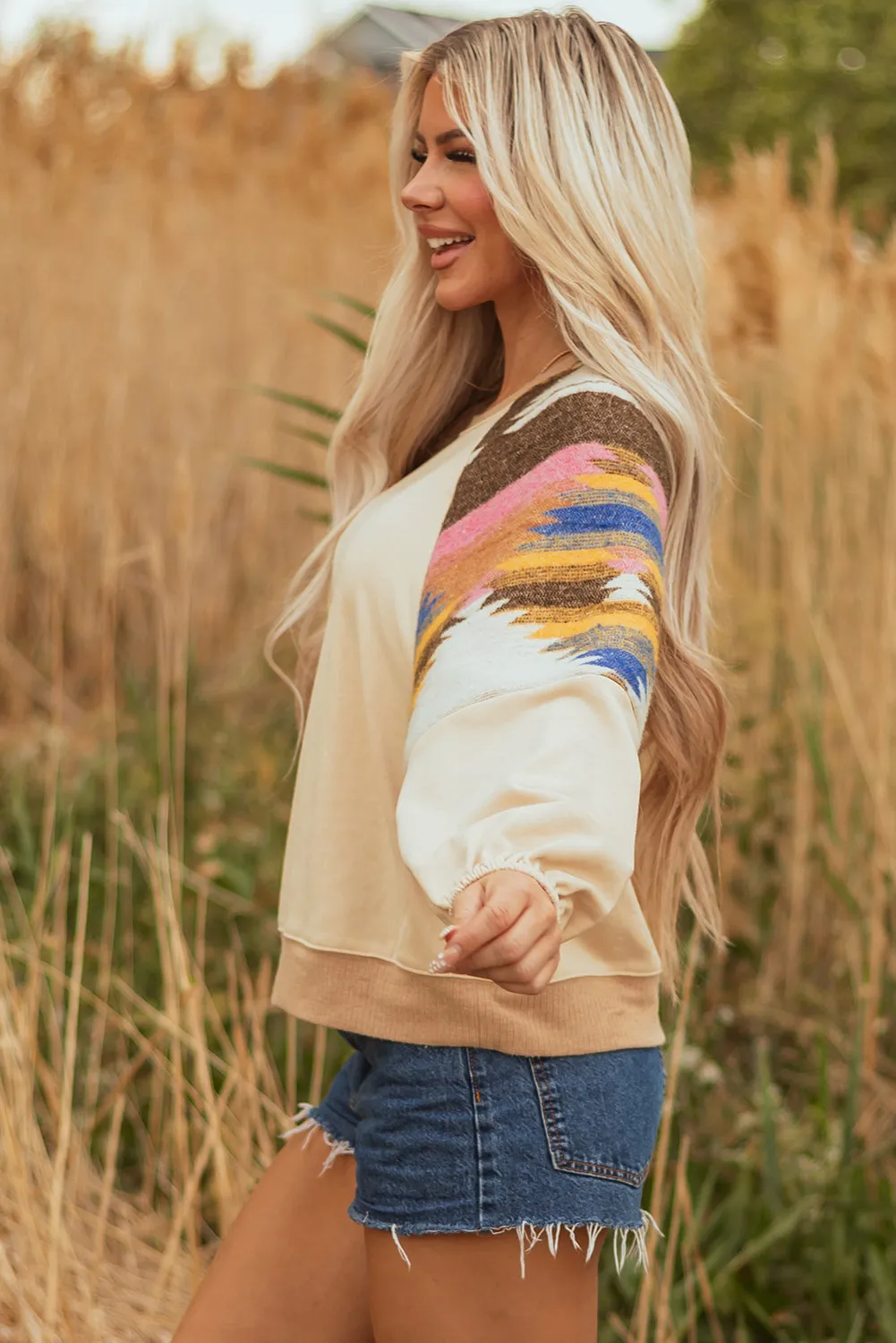 Threaded Pear Logan Aztec Patchwork Raglan Pullover Sweatshirt sold by Zulily product image thumbnail 3