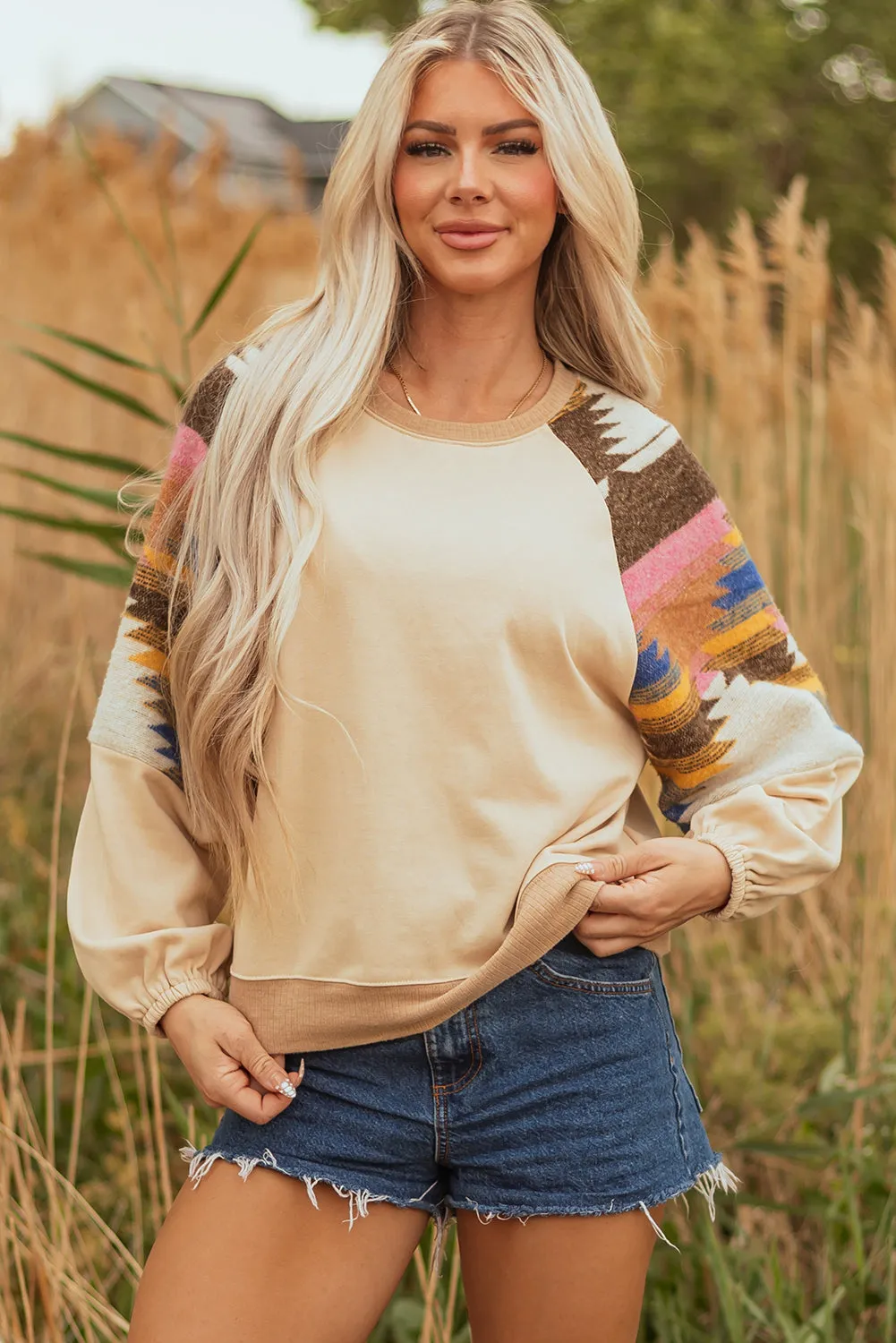 Threaded Pear Logan Aztec Patchwork Raglan Pullover Sweatshirt sold by Zulily