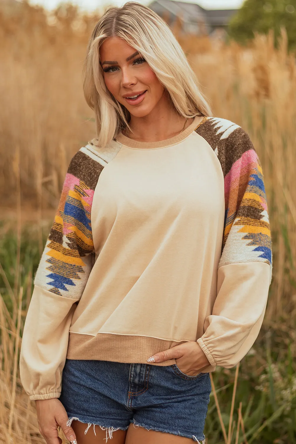 Threaded Pear Logan Aztec Patchwork Raglan Pullover Sweatshirt sold by Zulily product image thumbnail 5