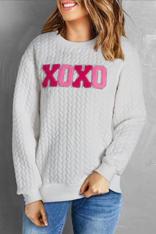 Threaded Pear Logan XOXO Glitter Chenille Cable Knit Pullover Sweatshirt made by Threaded Pear