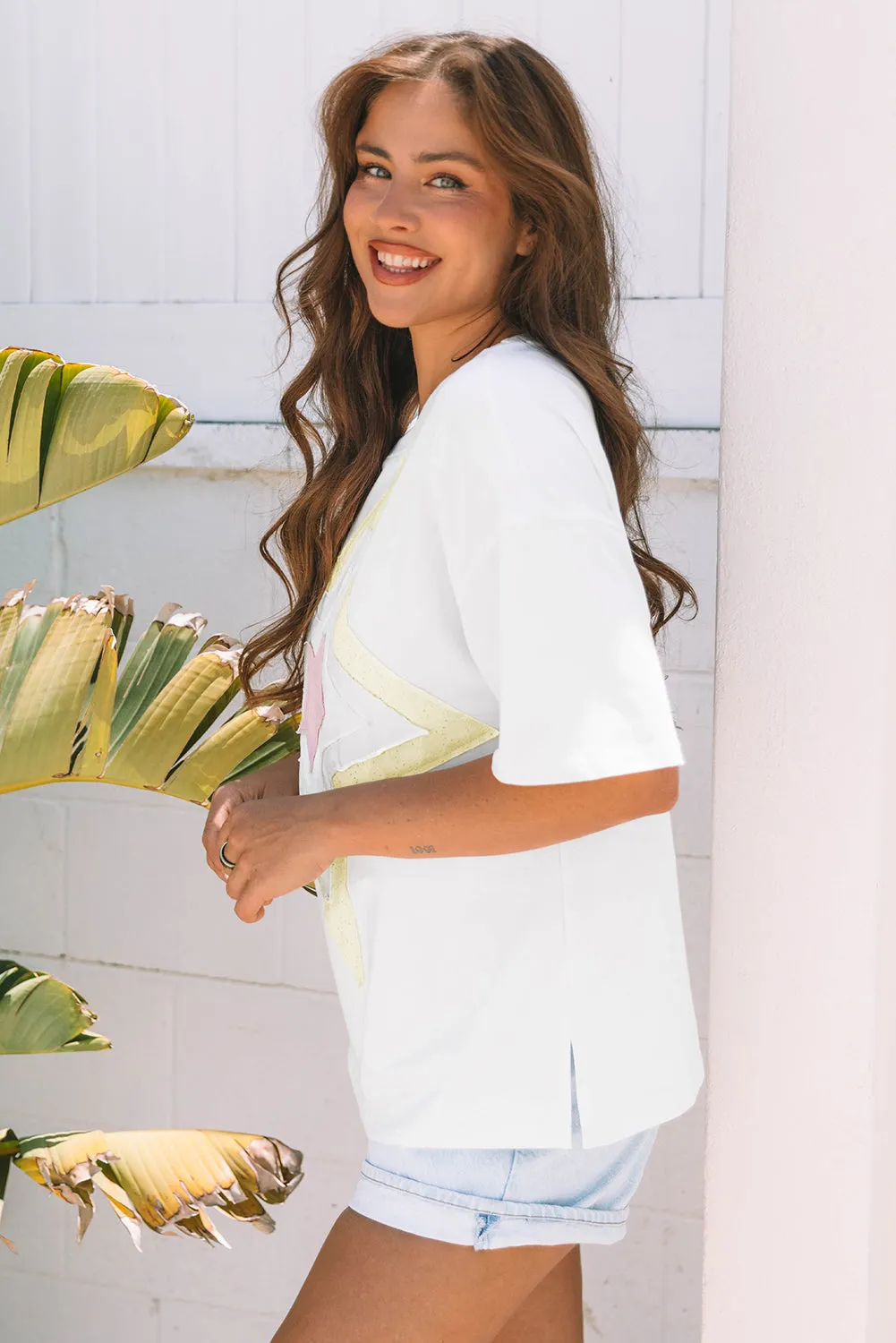 Threaded Pear Lisa Layered Star Patched Half Sleeve Loose Top sold by Zulily product image thumbnail 3