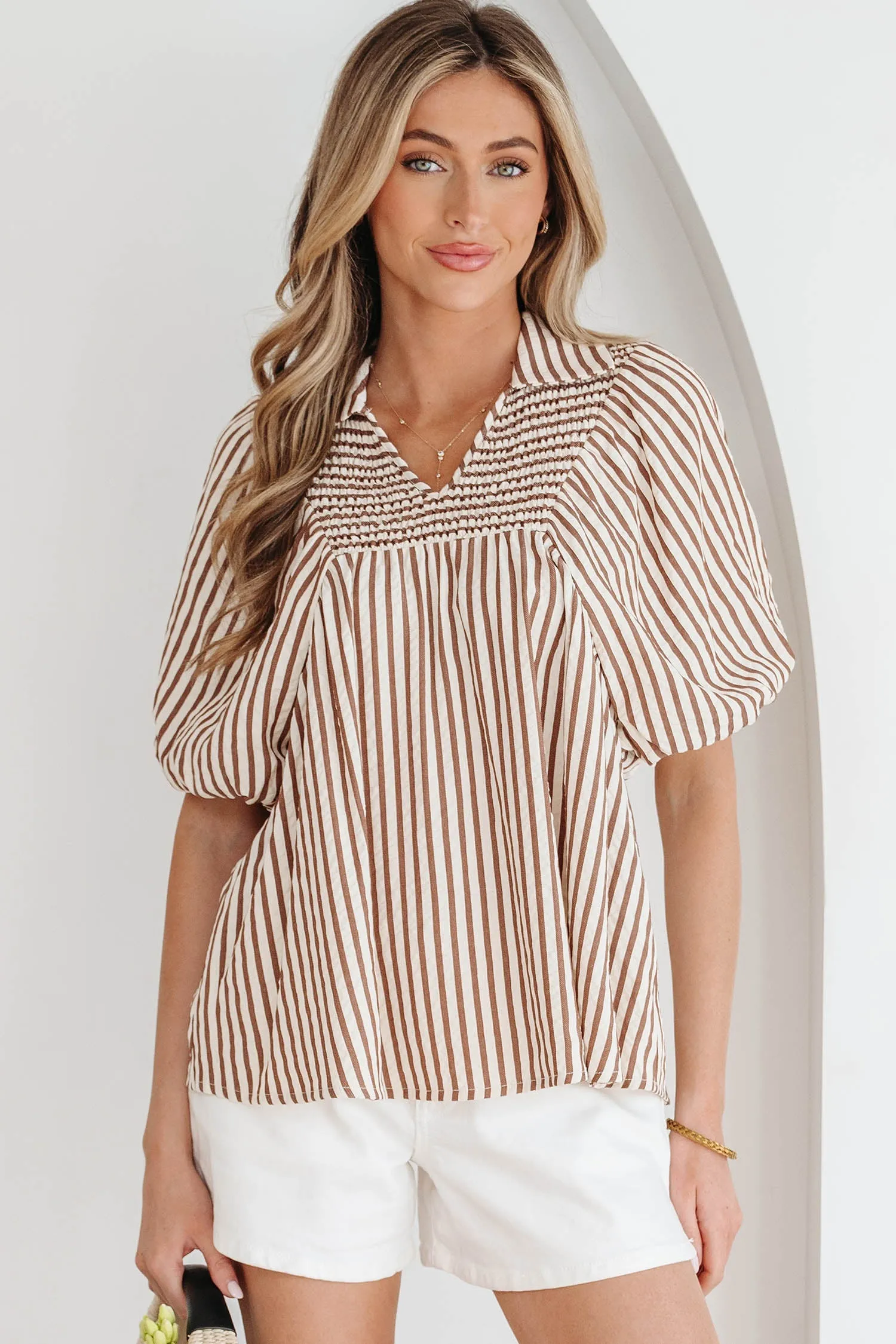 Threaded Pear Lina Short Puff Sleeve Blouse sold by Zulily product image thumbnail 5