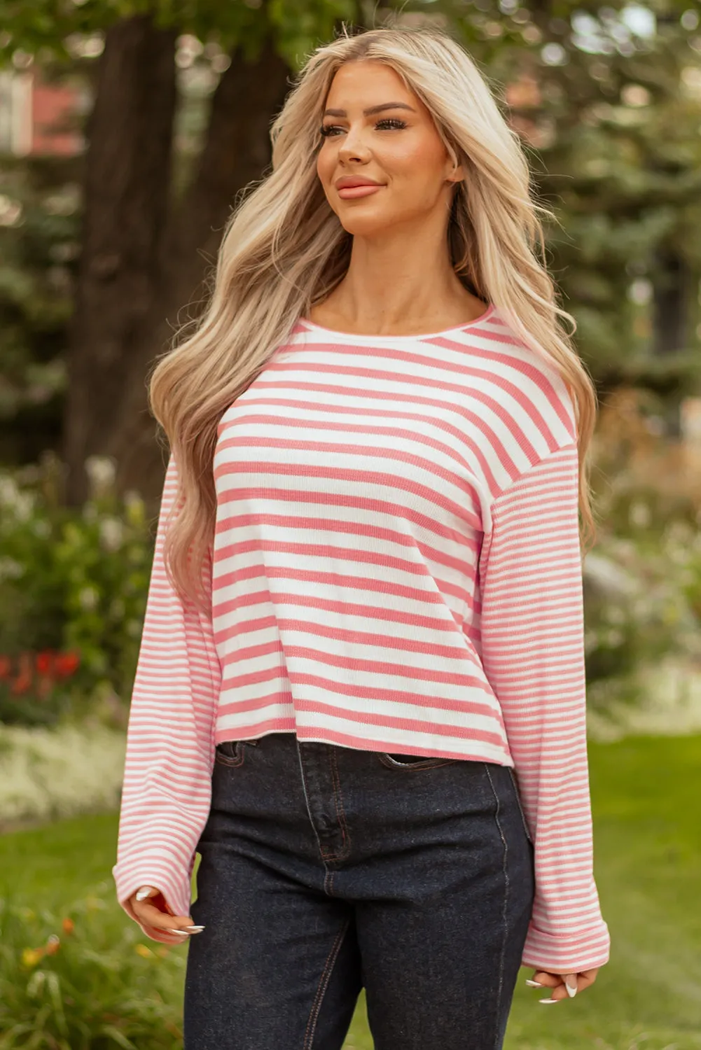 Threaded Pear Lilly Textured Contrast Dropped Long Sleeve Top sold by Zulily