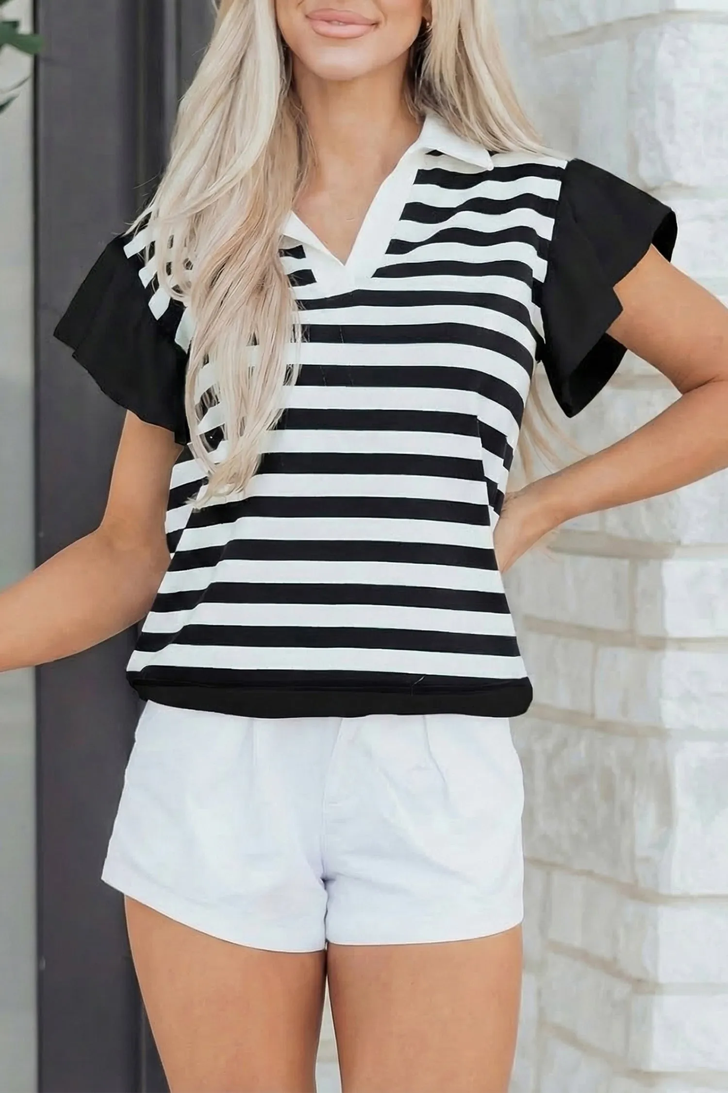 Threaded Pear Lilith Ruffled Short Sleeve Blouse sold by Zulily product image thumbnail 5