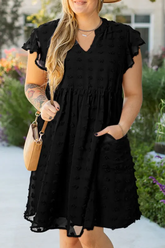 Threaded Pear Lilith Plus Size Dotty Textured Ruffled Dress made by Threaded Pear