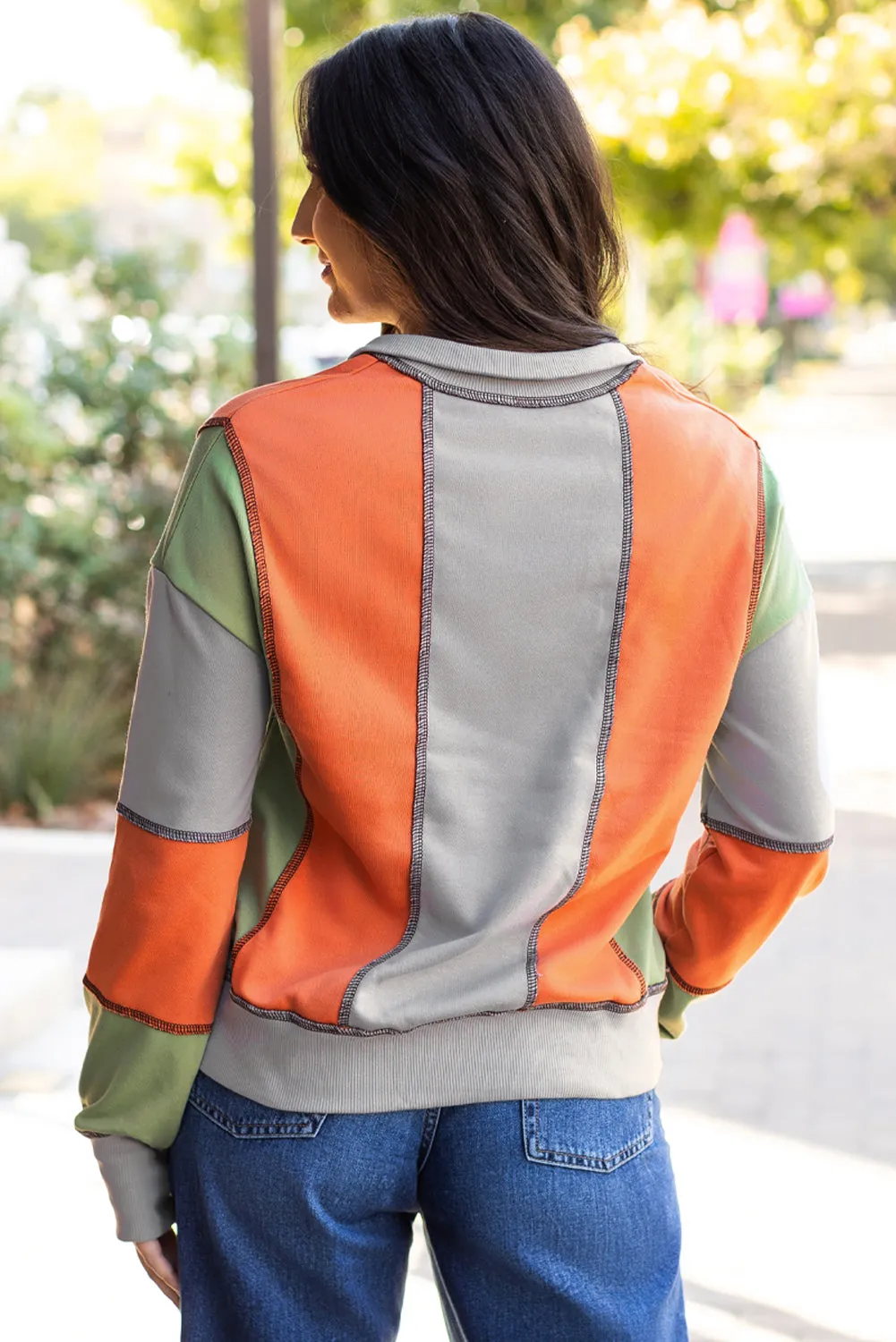 Threaded Pear Lilah Block Stitching Half Zipper Sweatshirt sold by Zulily product image thumbnail 2