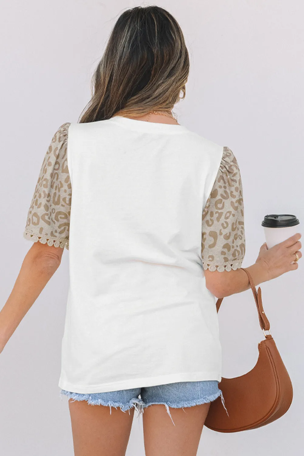 Threaded Pear Leona Leopard Lace Trim Puff Sleeve Top sold by Zulily product image thumbnail 2