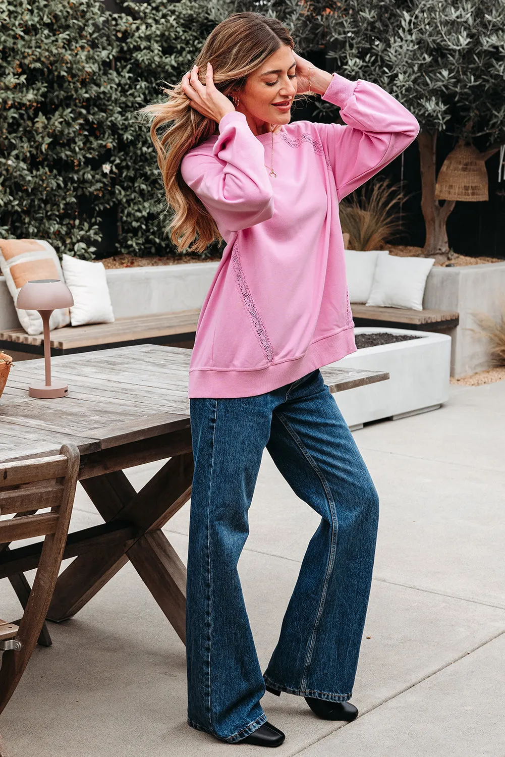 Threaded Pear Lilah Lace Patched Raglan Sleeve Loose Fit Sweatshirt sold by Zulily product image thumbnail 3