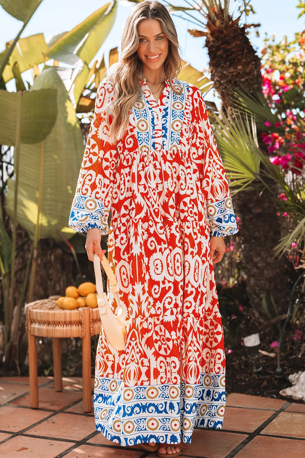 Threaded Pear Lenora Boho Geometric Printed Long Sleeve Maxi Dress sold by Zulily