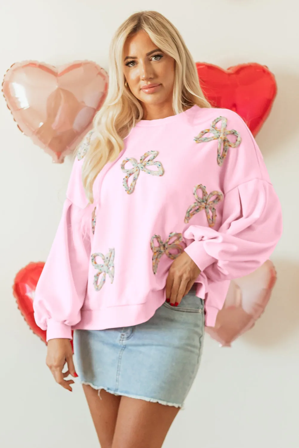 Threaded Pear Laila Bow Lantern Sleeve Oversized Sweatshirt sold by Zulily product image thumbnail 5