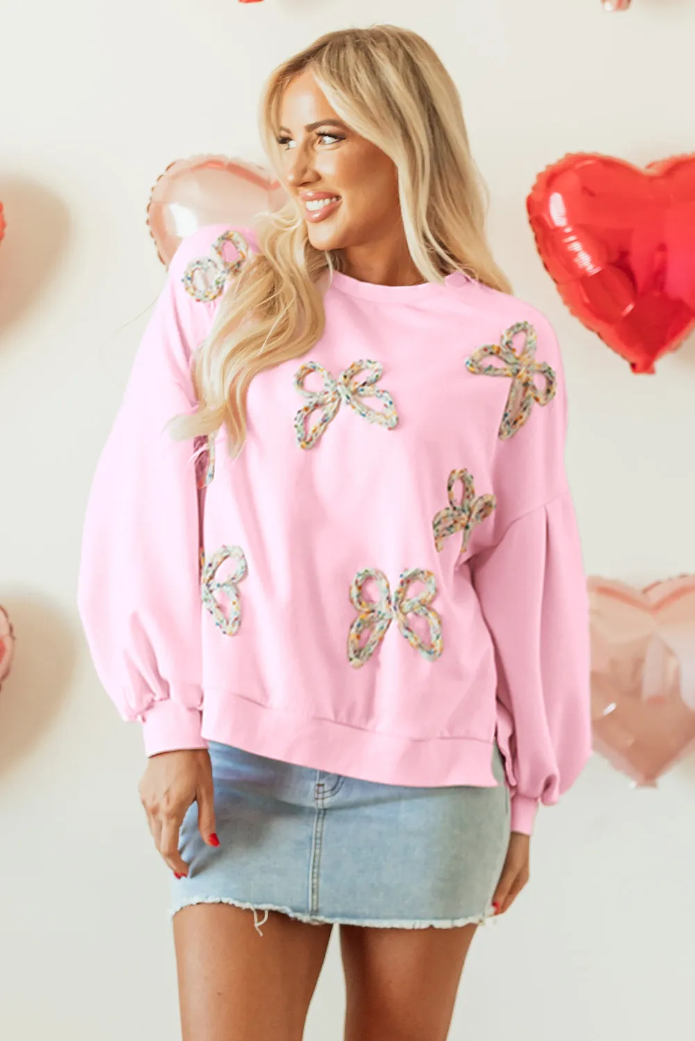 Threaded Pear Laila Bow Lantern Sleeve Oversized Sweatshirt sold by Zulily product image thumbnail 4
