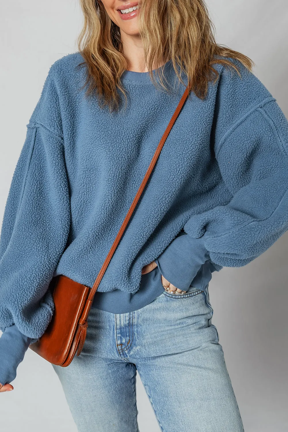 Threaded Pear Kinsley Fleece Exposed Seam Casual Sweatshirt sold by Zulily product image thumbnail 3