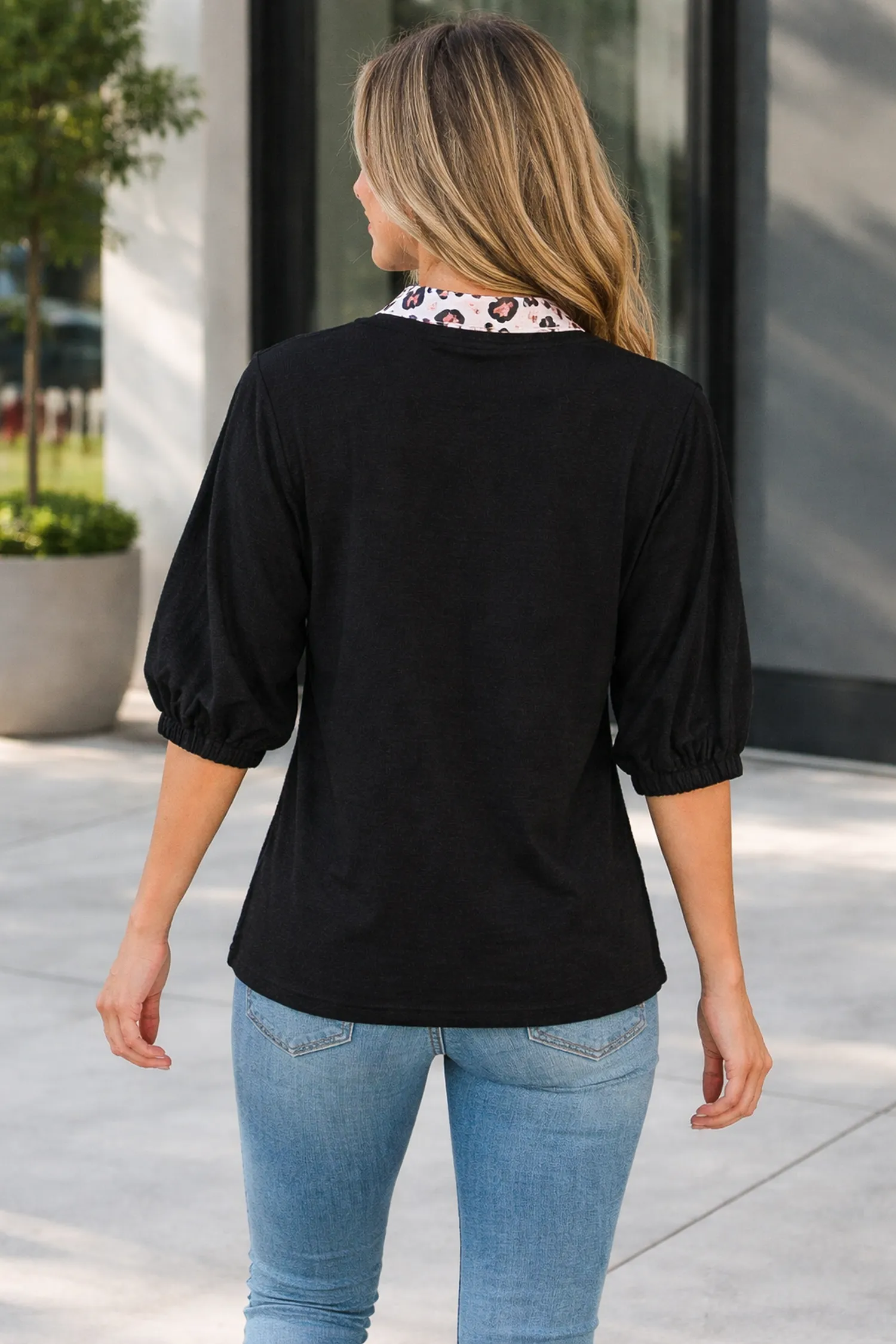 Threaded Pear Keziah Sleeve Patchwork Trim Blouse sold by Zulily product image thumbnail 2