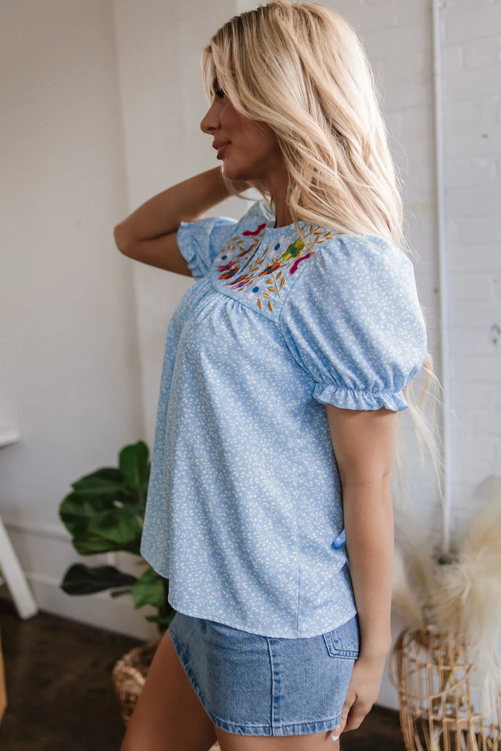 Threaded Pear Kenzie Floral Embroidered Puff Sleeve Blouse sold by Zulily product image thumbnail 3