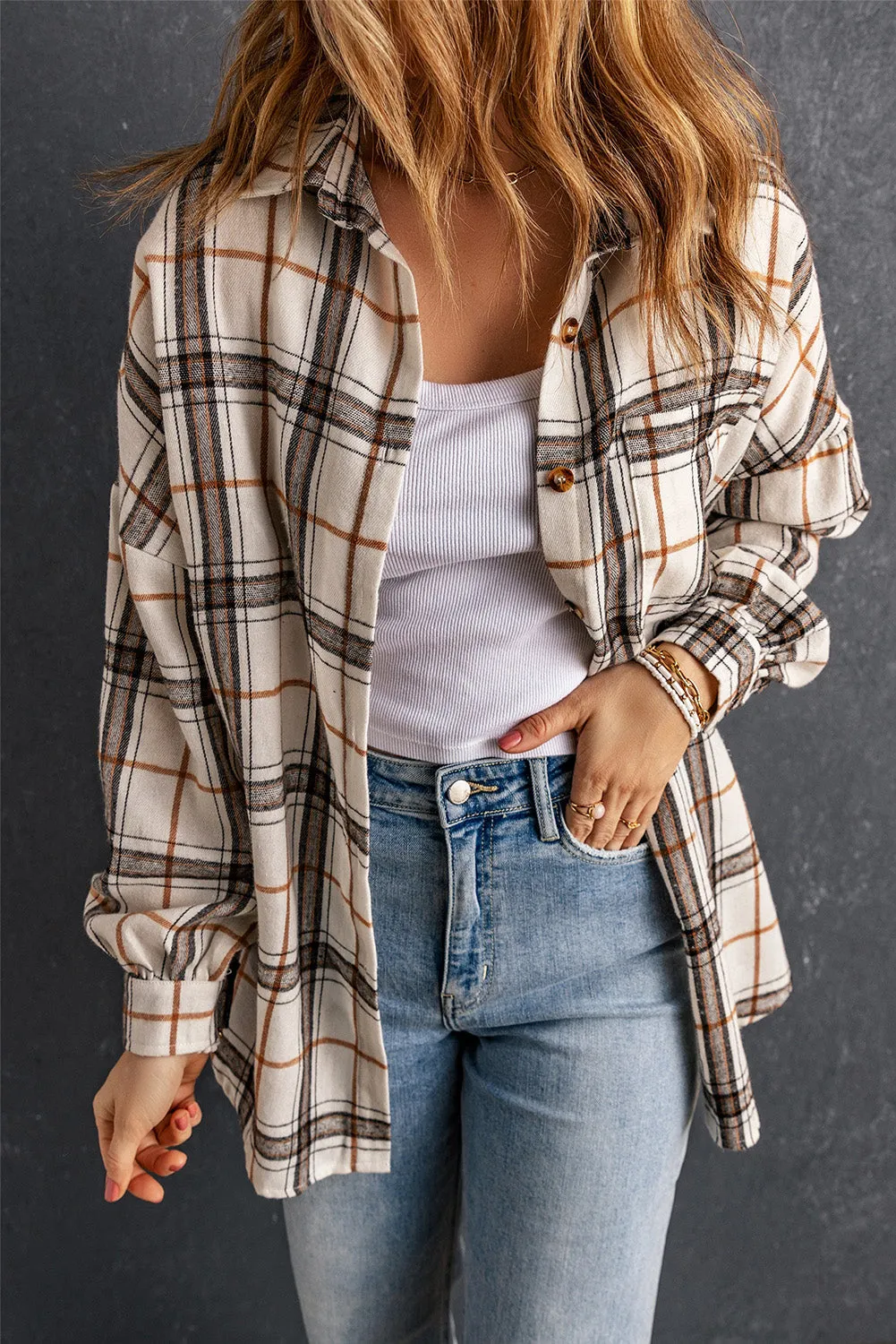 Threaded Pear Khloe Oversized Plaid Pattern Shacket sold by Zulily