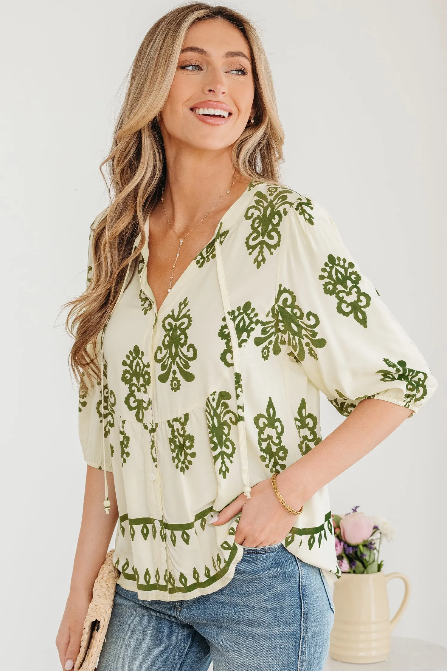 Threaded Pear Keziah Puffy Half Sleeve Shirt sold by Zulily product image thumbnail 3