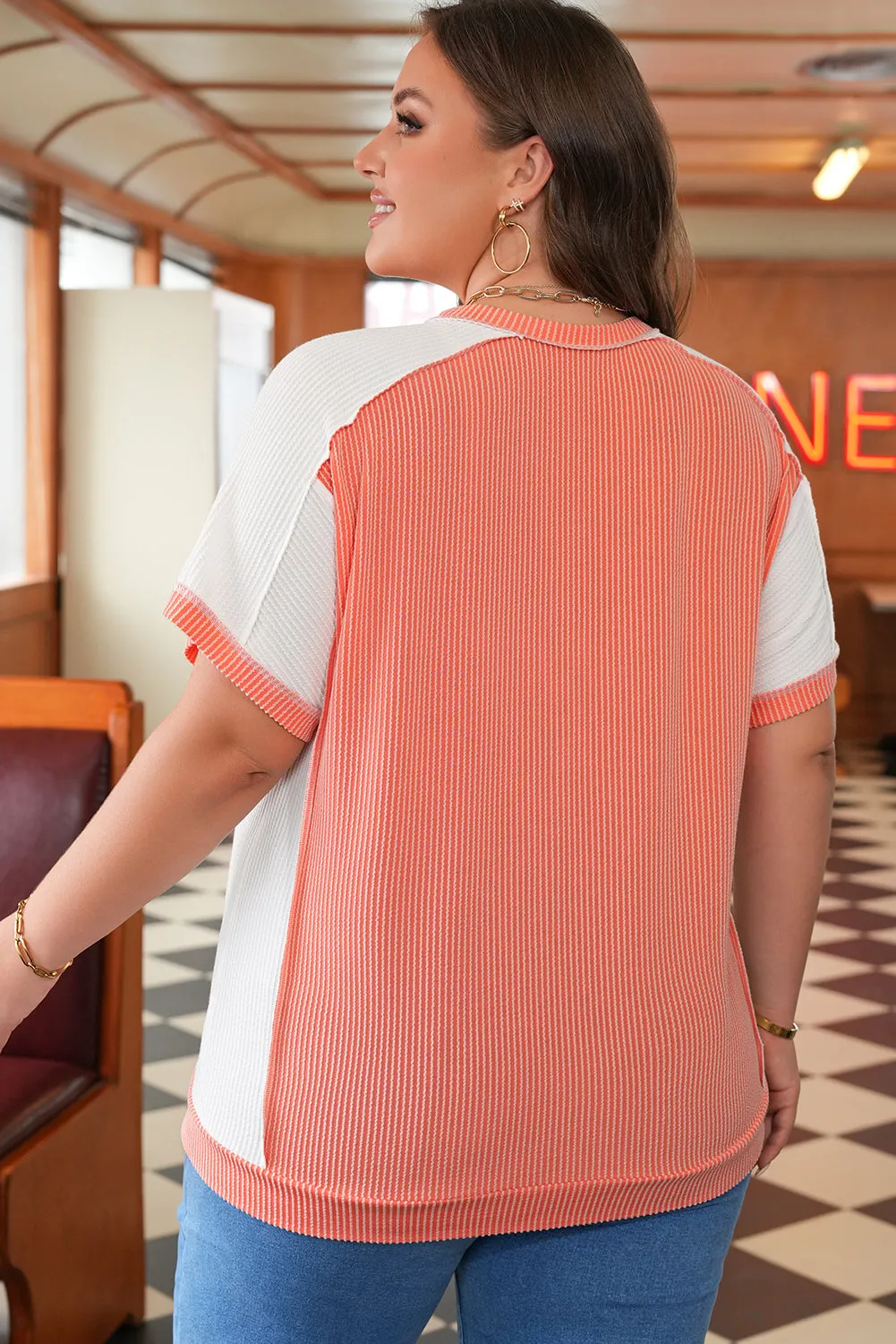 Threaded Pear Khloe Plus Size Rib Color block Short Sleeve Top sold by Zulily product image thumbnail 2