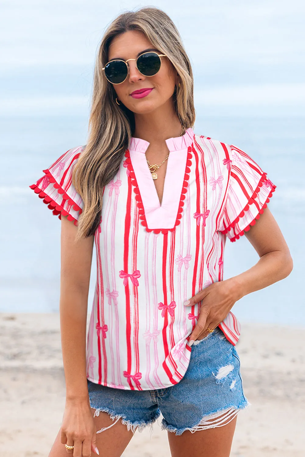 Threaded Pear Kaya Ric-rac Trim Ruffled Sleeve Blouse sold by Zulily product image thumbnail 3