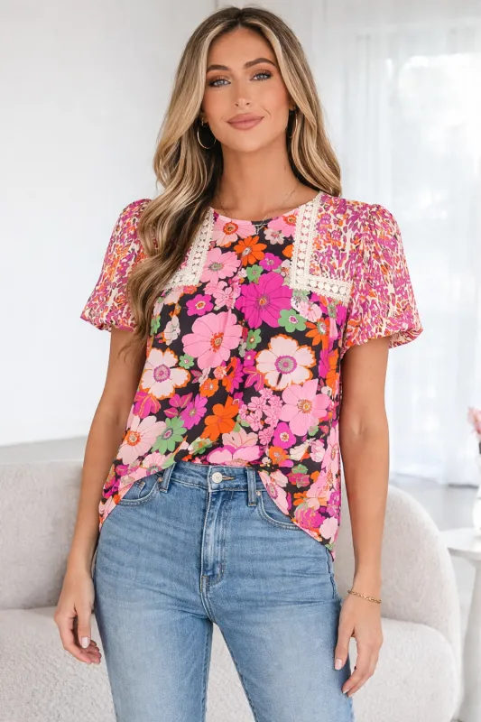 Threaded Pear Kayla Floral Mixed Print Blouse made by Threaded Pear
