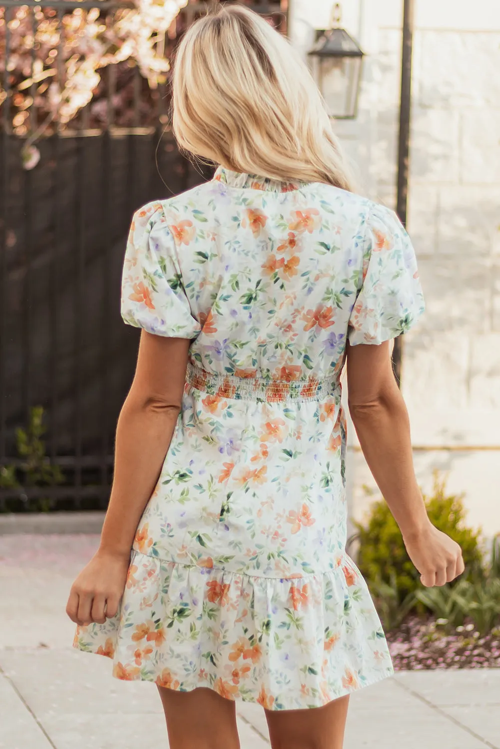 Threaded Pear Katharine Floral Shirred High Waist Puff Sleeve Mini Dress sold by Zulily product image thumbnail 2