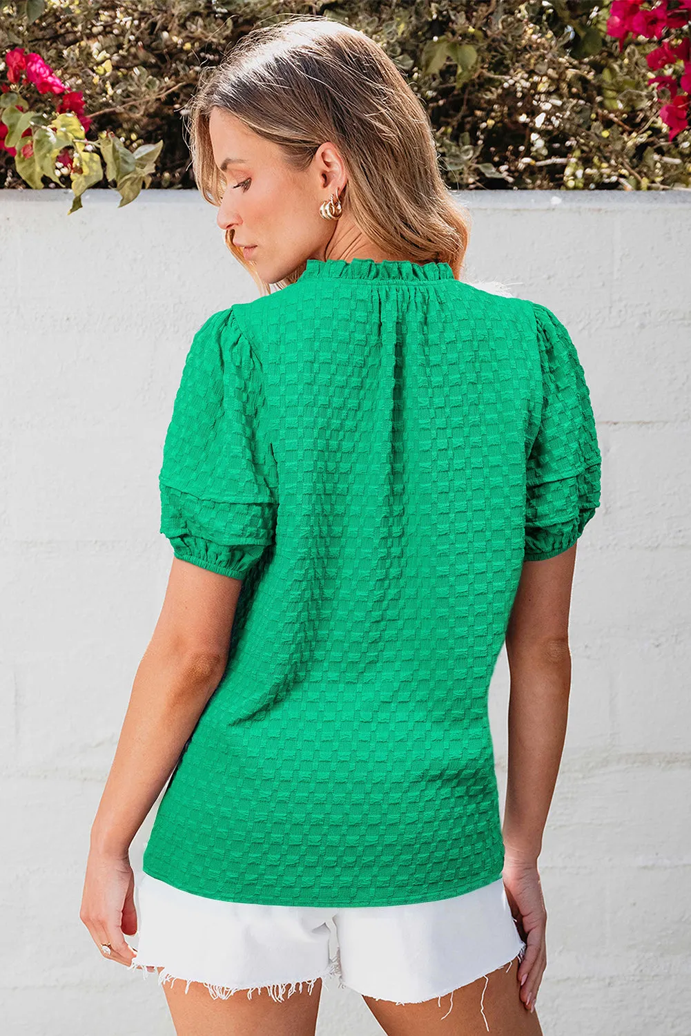 Threaded Pear Kalani Textured Puff Short Sleeve Notched V Neck Top sold by Zulily product image thumbnail 2