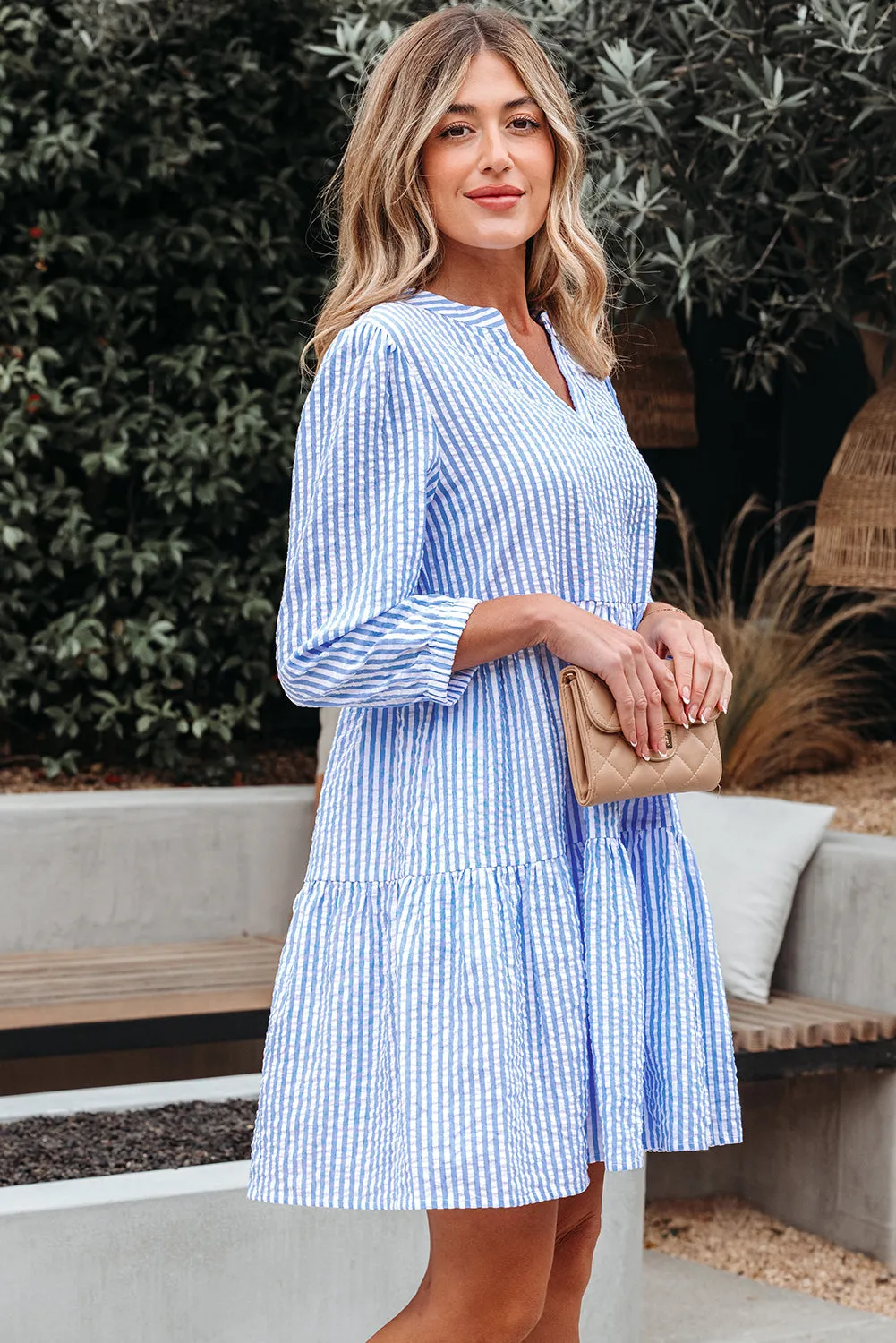 Threaded Pear Kaia Stripe Bracelet Sleeve Tiered Dress with Pockets sold by Zulily product image thumbnail 3