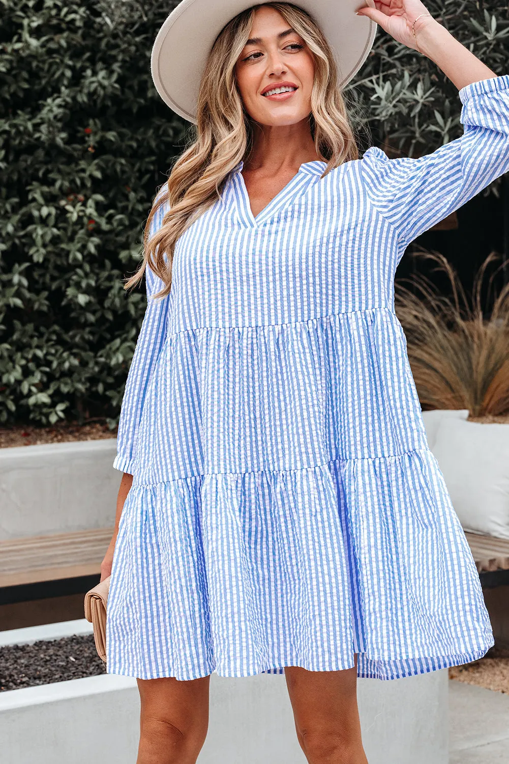 Threaded Pear Kaia Stripe Bracelet Sleeve Tiered Dress with Pockets sold by Zulily product image thumbnail 4