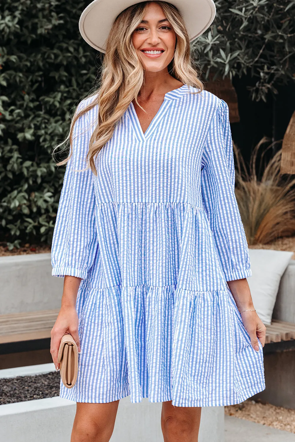 Threaded Pear Kaia Stripe Bracelet Sleeve Tiered Dress with Pockets sold by Zulily
