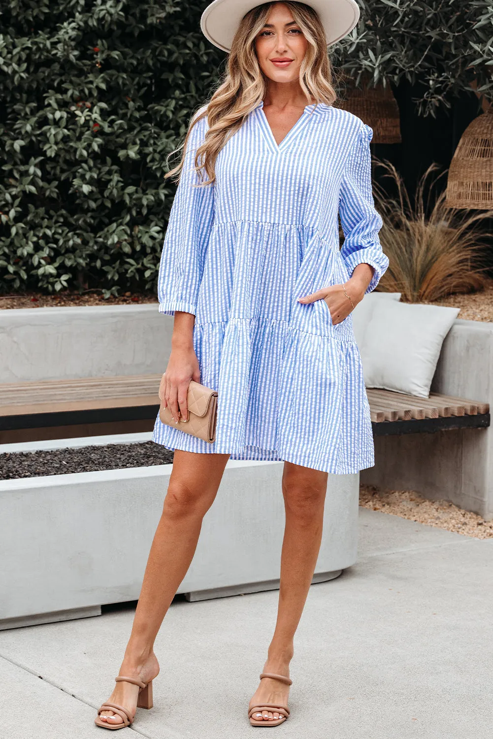 Threaded Pear Kaia Stripe Bracelet Sleeve Tiered Dress with Pockets sold by Zulily product image thumbnail 5