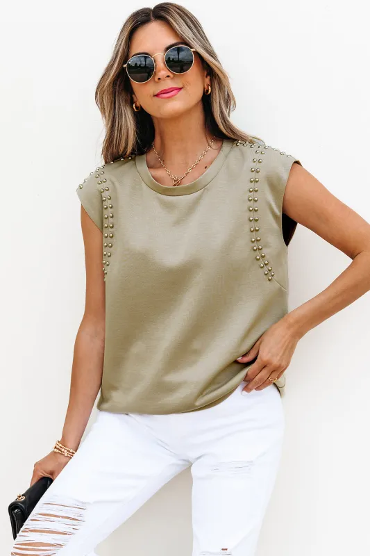 Threaded Pear Julietta Studded Cap Sleeve Round Neck Top made by Threaded Pear