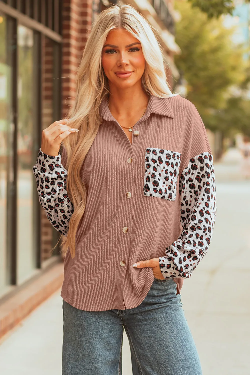 Threaded Pear Journee Leopard Ribbed Casual Shacket sold by Zulily product image thumbnail 5