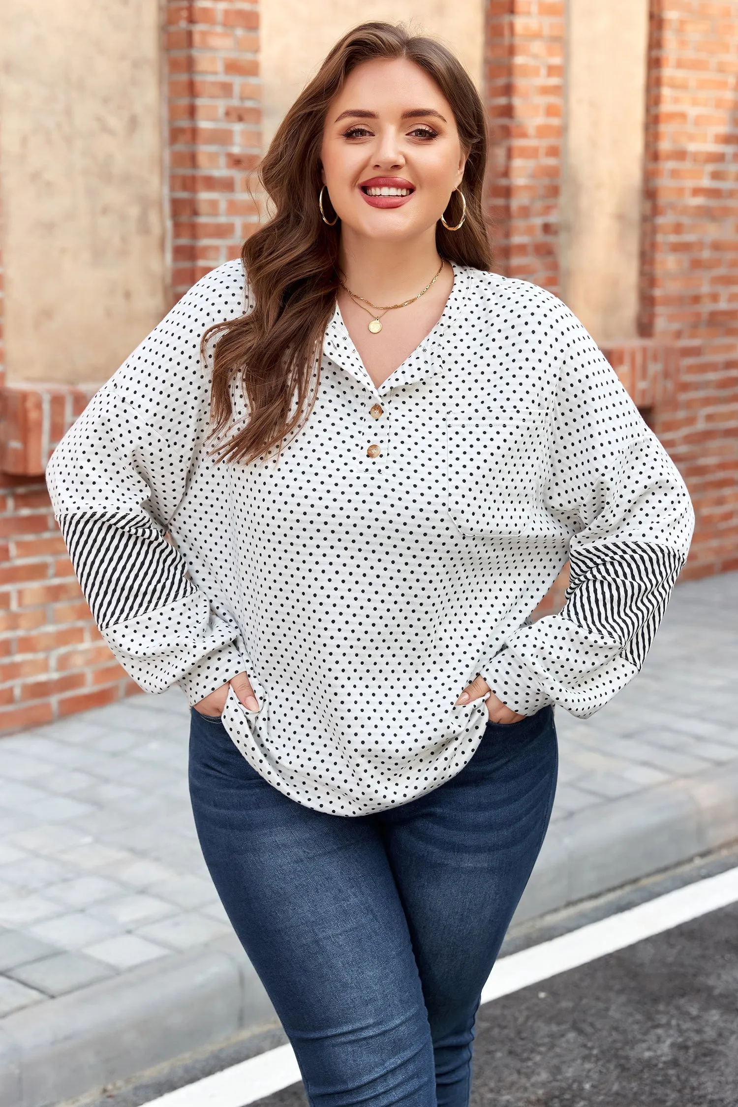 Threaded Pear Jordyn Sleeve Henley top Long Sleeve PLUS Top sold by Zulily product image thumbnail 3