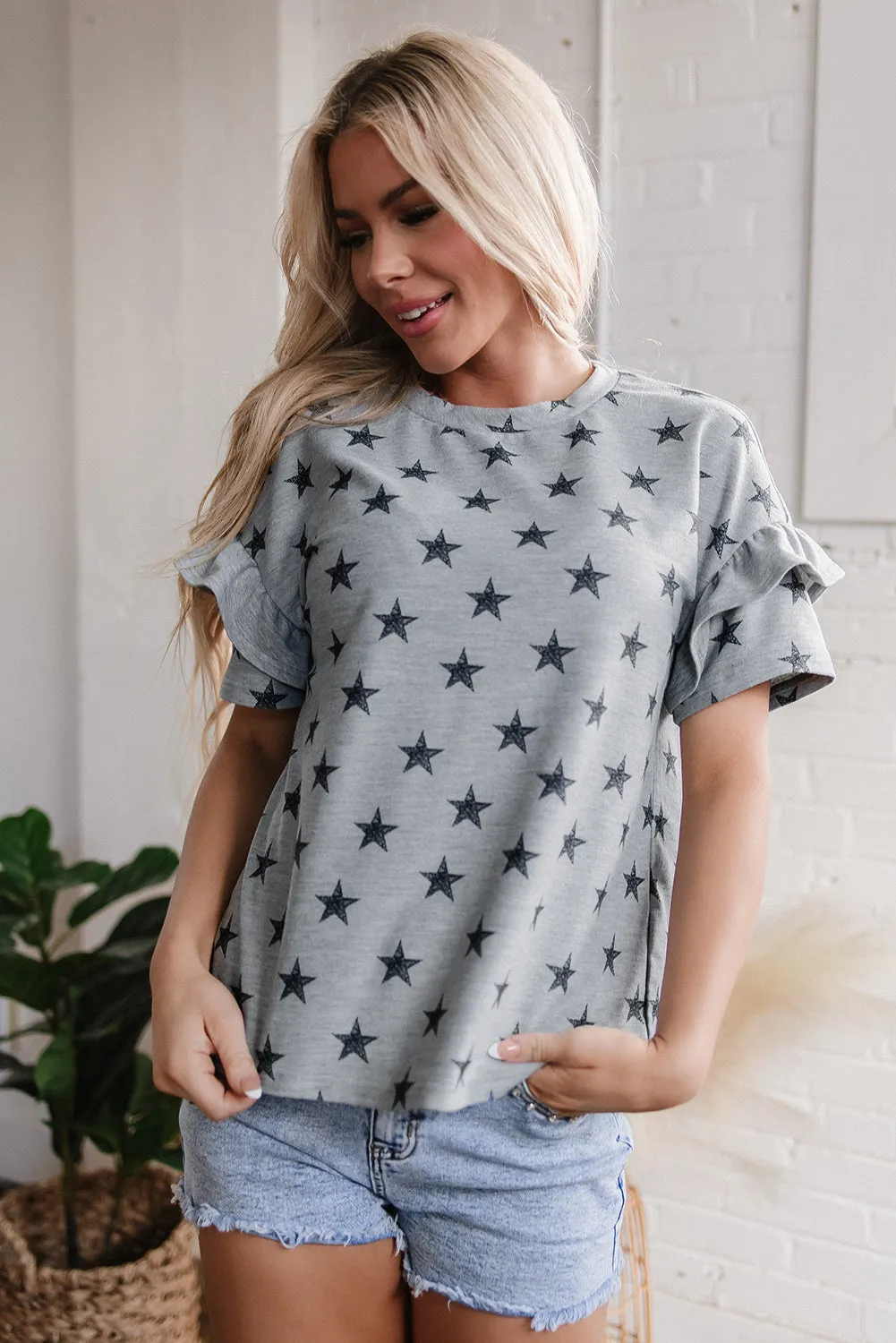 Threaded Pear Joelle Star Ruffled Sleeve Crew Neck Top sold by Zulily product image thumbnail 4