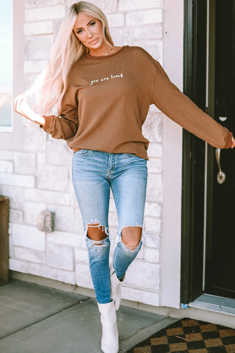 Threaded Pear Jessiette Loved Print Corduroy Sweatshirt sold by Zulily product image thumbnail 5