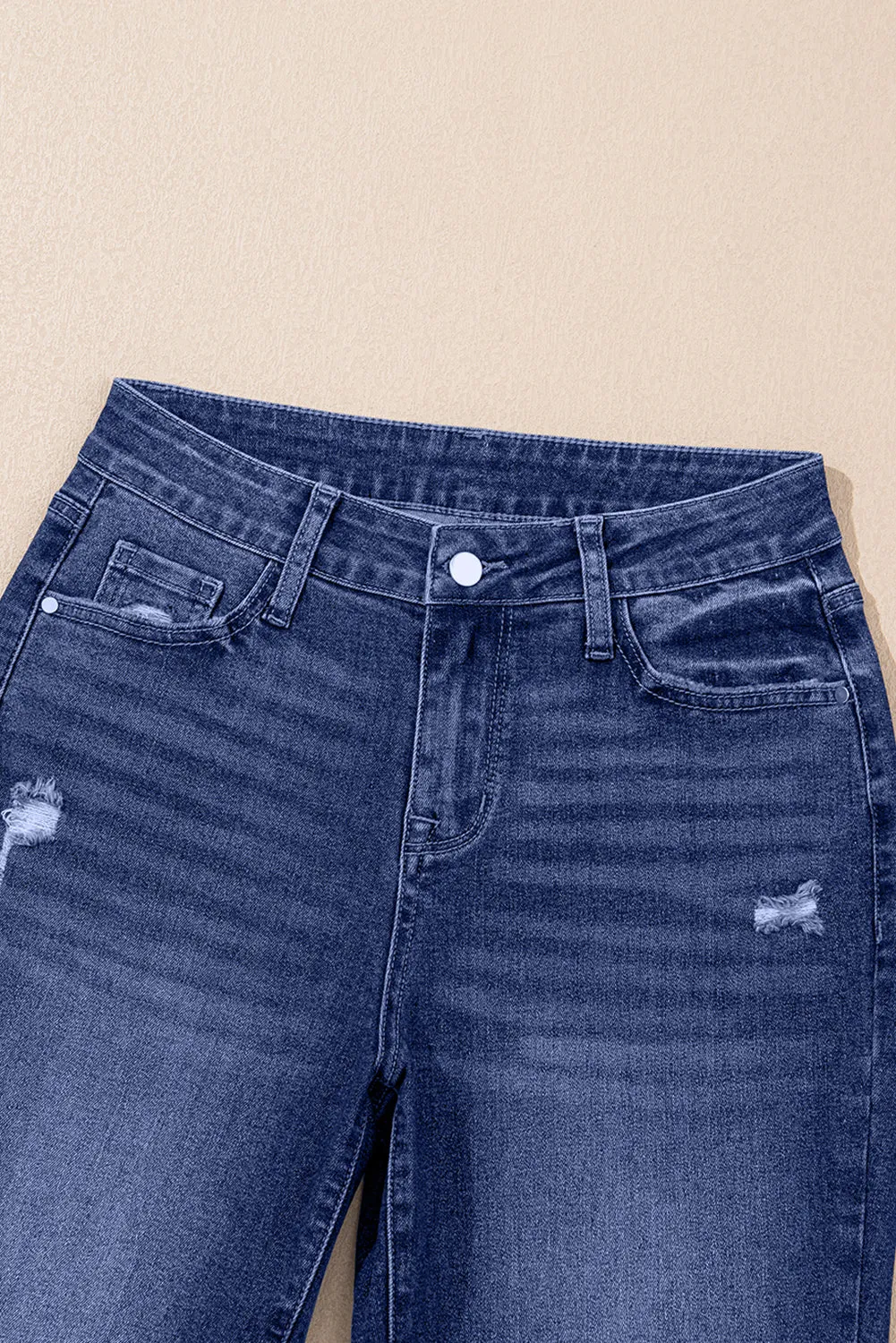 Threaded Pear Jacy Cuffs Distressed Straight High Waist Jeans sold by Zulily product image thumbnail 5