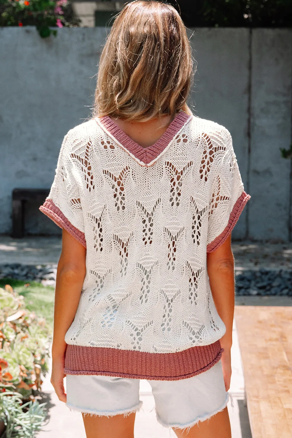 Threaded Pear Isla Embroidered Flowers Colorblock Edge Hollowed Sweater sold by Zulily product image thumbnail 2