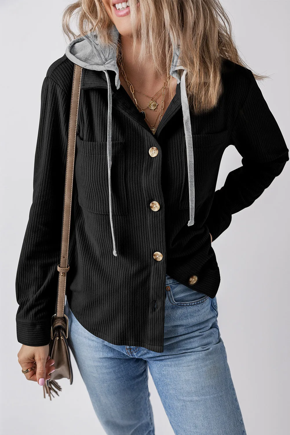 Threaded Pear Isabella Hooded Drawstring Corduroy Shacket sold by Zulily product image thumbnail 3