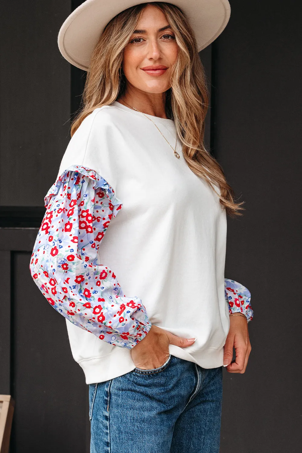 Threaded Pear Isabel Floral Ruffled Balloon Sleeve Loose Blouse sold by Zulily product image thumbnail 3