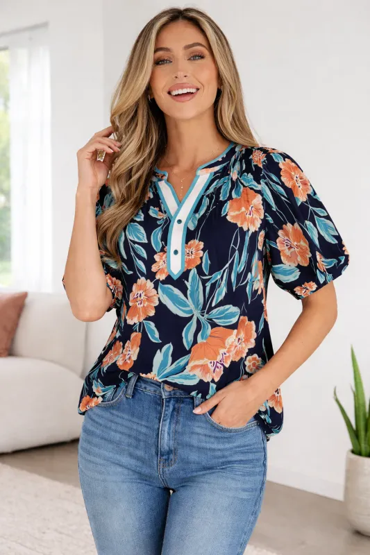 Threaded Pear Ila Bubble Sleeve Notched Blouse made by Threaded Pear